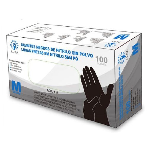 Imagen de Guantes nitrilo negro sin polvo M 100uds.