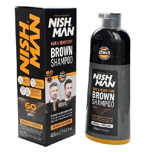 Imagen de Brown Shampoo cabello y barba NISHMAN 400ml